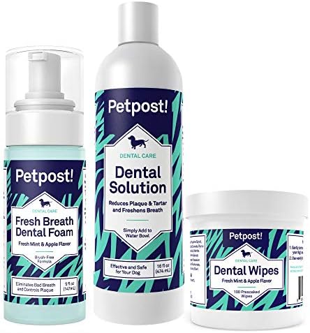 PetPost | Kit dental para cães - sem necessidade de escovação de dente - aditivo de água, espuma de respiração e lenços dentários