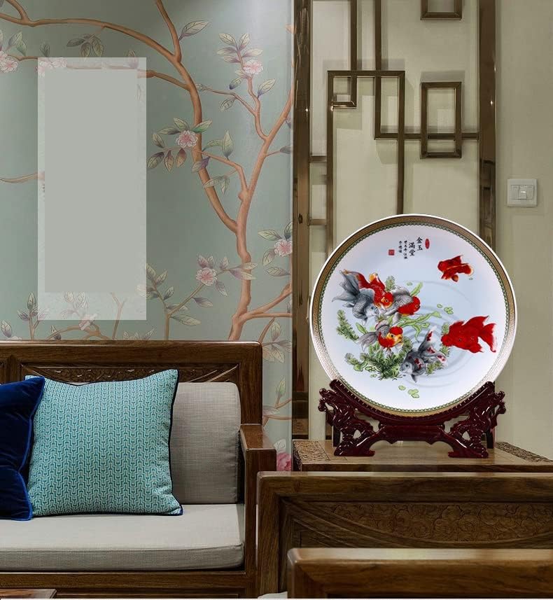 Ldchnh jingdezhen cerâmica peixe dourado pendurar prato de prato de prato de porcelana Metado de placa decorativa para o hotel da sala de estar