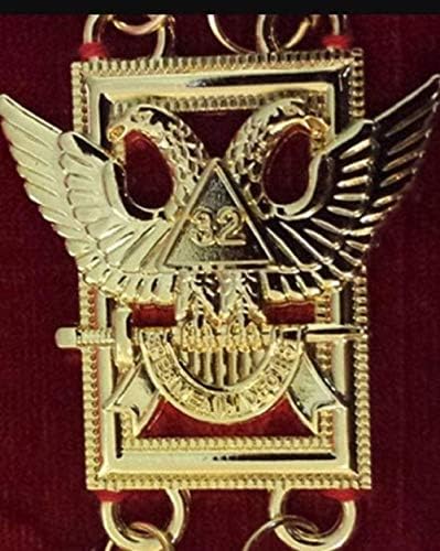 Regalia Lodge 32º grau - Rito Scottish Wings Up Chain Collar - Gold/Silver On Red + Free Case Free