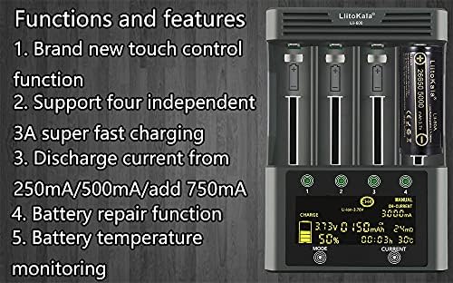 Icover Universal Smart Battery Charger, Liitokala lii-600 LCD Display 4 slots Slots Charger Smart Li-Ion 3.7V NIMH 1.2V para baterias recarregáveis ​​18650 26650 16340 14500 + Carregador de carro