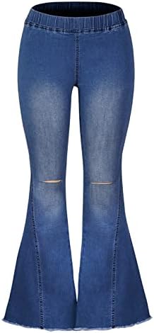 Miashui Mulheres de tamanho de calças elásticas da cintura elástica Moda Lavagem de água alta Rockery Rockery calça jeans curta para mulheres