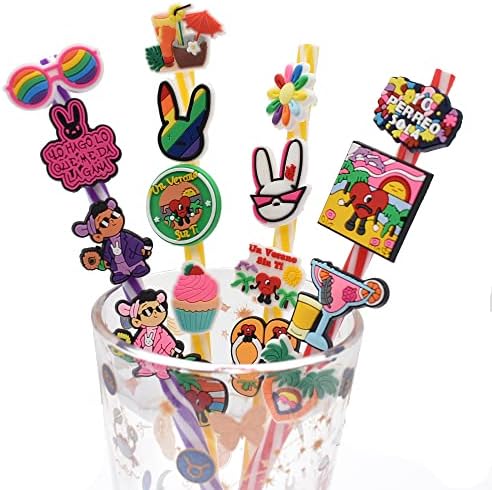 50pcs Bad Bunny Straw Toppers, adorável Concha Straw Topper para decoração de festas, Toppers de palha de verão para