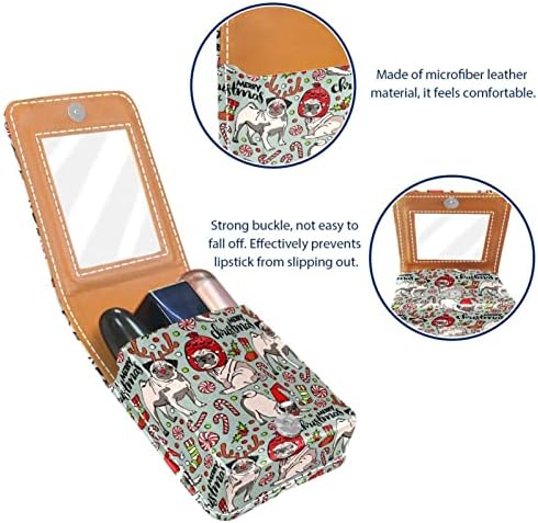 Caixa de batom Guerotkr, organizador de batom de Lip Gloss de couro com espelho, Mini Lipstick Surfol, cachorro