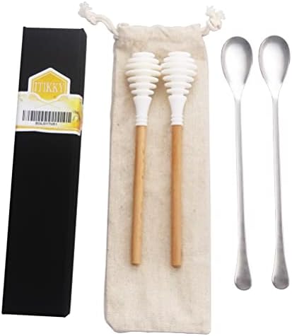 Itikky Honey Dipper Wand Server Silicone Honeycomb Stick and Coffee Spirrs Spurring Spoons 18-10 Aço inoxidável