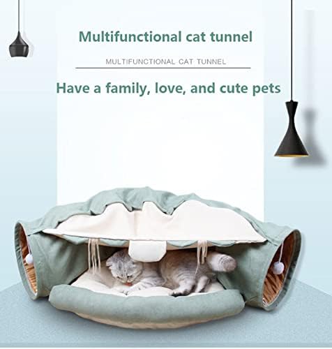 Narcnton 2 em 1 túnel de gato dobrável para cama de gato interno e cães de estimação de coelho de estimação Home Home Tunnel Tubo Toy com almofada lavável removível