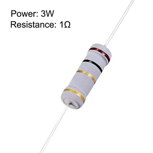 UXCELL 50pcs 1 ohm resistor, 3W 5% Tolerância Resistores de filmes de carbono, 4 bandas para projetos eletrônicos e experimentos de bricolage