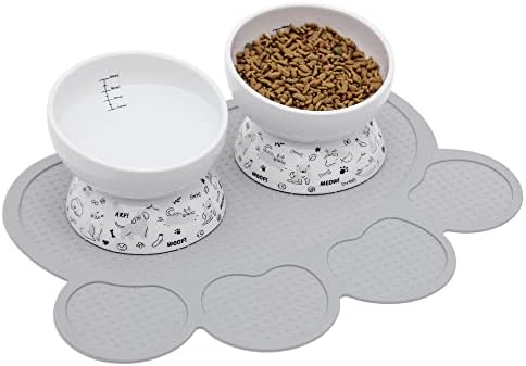 Tigelas de gato elevadas Anti-vômito 13,5 onças com tapete de alimentação de silicone Bowls de comida elevados de gato conjunto
