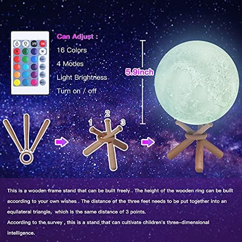 Lâmpada de lua shmxioug, luz da noite infantil, 5,9 polegadas 16 cores LED 3D LUZ LUZ, Presentes para 11 12 13 14 15 16