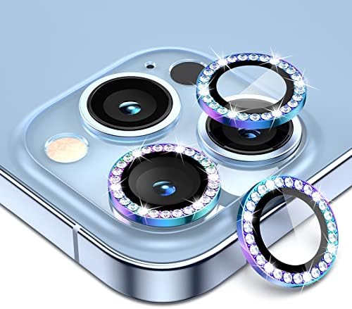 OIFEN para iPhone 13 Pro Max & iPhone 13 Protector de lente de câmera Pro ， HD Tampa de protetor de câmera de diamante de vidro anti-arranhões HD para 13Pro 6,1 / 13 Promax 6,7 polegadas 2021, diamante colorido