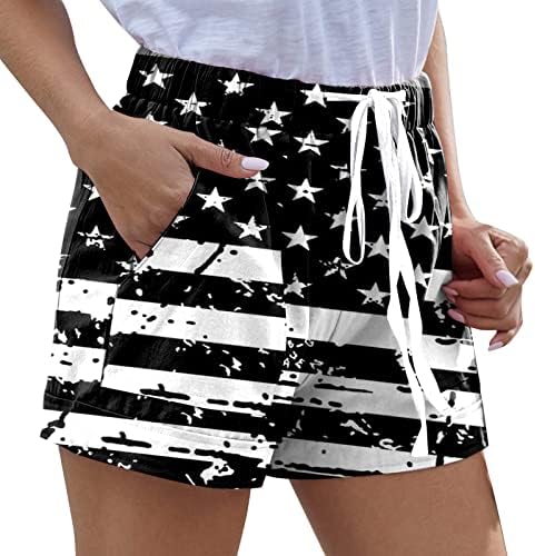 Shorts patrióticos femininos de Ruiruilico 4 de julho de verão shorts casuais de cordão de cordão elástico solto de cintura