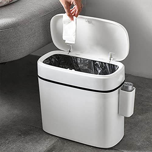 Lixo retangular de Sewacc pode cesta de resíduos com tampa do tipo prensa, lixeira de lixo 14L com lixeira de desperdício para banheiro para banheiro quarto quarto artesanato de cozinha casa de escritório branco
