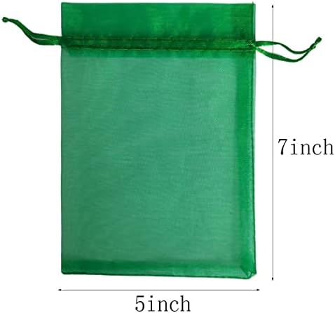 Sacos de presente da contagem de 50 contagem Organza 5x7 I polegada verde cordão de cordão