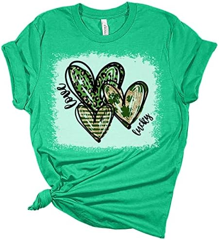 Lucky Love Hearts St Patricks Day Shirt Bella Irish Graphic Print Shirts for Women