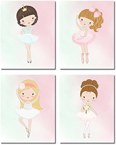 Ballerina dançarina de bailarina estampas de menina - Bedroom Playroom Wall Art Decor Prints - Conjunto de 4 fotos