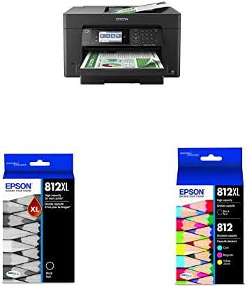 Epson Workforce Pro WF-7820 sem fio All-in-One Formato Printer e Epson T812 Durabrite Ultra Ink de alta capacidade Cartucho preto T812 Durabrite Ultra Ink de alta capacidade preto