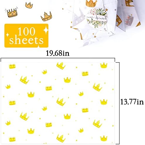 Sr. Five 100 lençóis brancos com papel de seda de ouro a granel, 20 x 14, papel de seda de design de ouro para sacolas de
