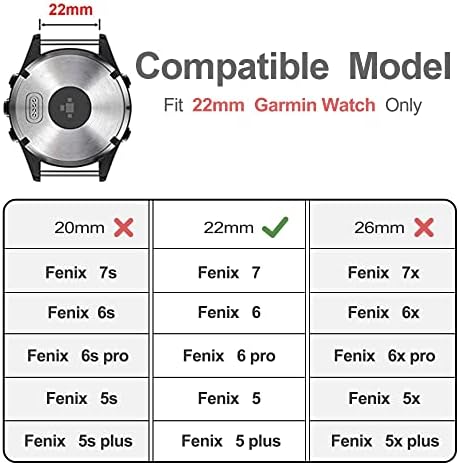 Eanwireless Compatible para Garmin Fenix ​​7/6/Fenix ​​5 Bandas, 22mm Redução rápida Easy Fit, Silicone Leather