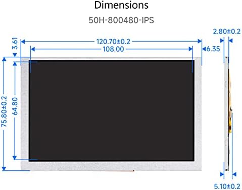 5 polegadas DSI LCD Display, tela de 800 x 480 IPS, design fino e leve, ângulo de visualização de 160 °, brilho ajustável via software, para Raspberry Pi 4b/3b+/3a+/3b/2b/b+/a+, módulo de computação 4/3/3/3/3/3 +