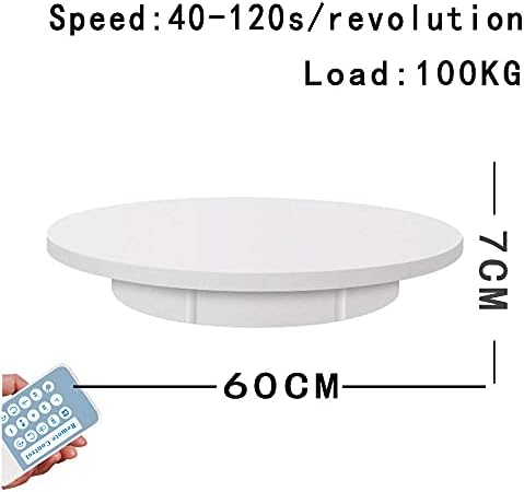 Babule 360 ​​° Rotativo Stand com controle remoto de controle remoto Roda giratória elétrica, plataforma rotativa para fotografia, exibição do produto, bolo,/branco/60cm Carregar 100kg