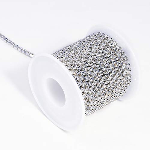 BlinginBox Rhinestones Chain 10 Yards SS16/4mm Crystal Glass Cost On Rhinestones Chain Chain With Silver Bottom Sew On Trim