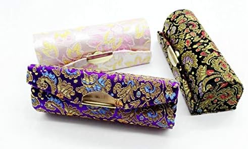 Caixa de batom comicfs 12pcs /conjunto de batom com espelho, tecido de seda cetim com design lindo, cores variadas aleatórias, caixa de jóias