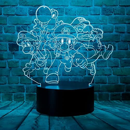 Liyinrong Super Mario Luigi Bros Toad Yoshi Dragon Donkey Kong Bowser Caractere de Anime 3D Led de decoração Lâmpada de mesa com remoto 7 cores Visual Sleep Night Light Birthday Natal Presentes para crianças