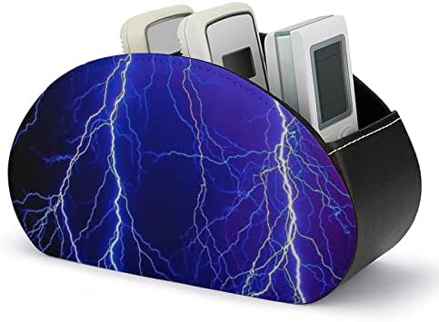 Blue Thunder Storm Leather Remote Control Holder Funny Caddy Storage Box Desktop Organizer com 5 compartimentos para