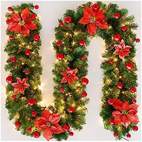 Zhanmauu Halloween decoração, grinaldas de Natal para porta da frente, moda Christmas Rattan Wreath Wreath 2.7m LED Light Flower
