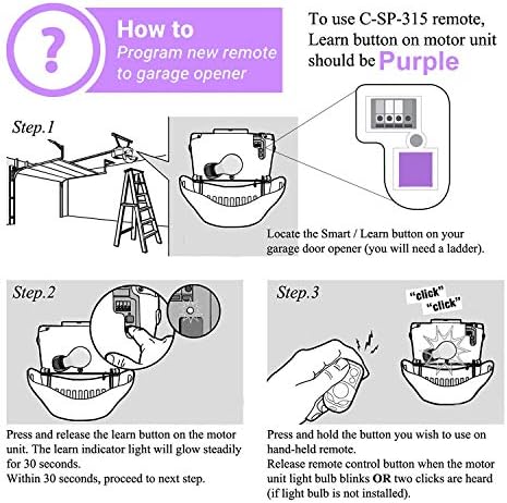 Compatível com o Purple Learn Button Garage Door Remote Control Substituição para Liftmaster 373lm com chaveiro portátil