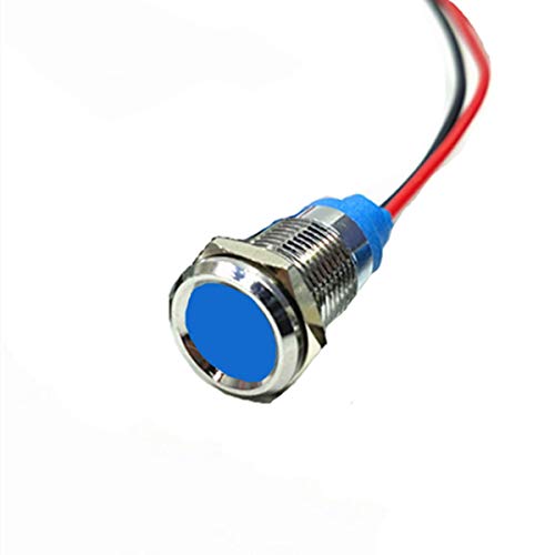 4 PCs Luz indicadora de metal 12 mm, sinal de 220V Luz de segurança à prova d'água do sinal de segurança com fio de 15 cm, azul