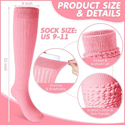 6 pares de meias desleixadas longas para mulheres de meias empilhadas grossas macias tamanho 9 a 11, 6 coloras de