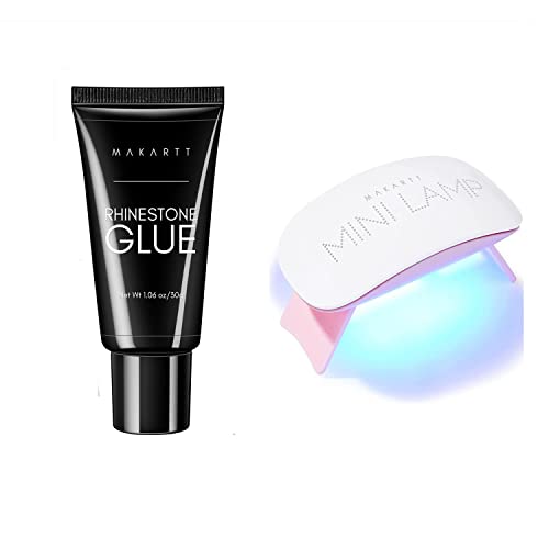 Lâmpada de unha led de UV Makartt com pacote de gel de cola de strass de unhas, 6W portátil portátil de secagem em gel de cura,