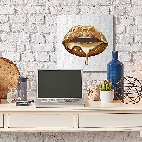 Stuell Industries Designer Brand Gold Lip Retrato Glam Glam Cosmetic Drip Wall Art, 36 x 36, branco