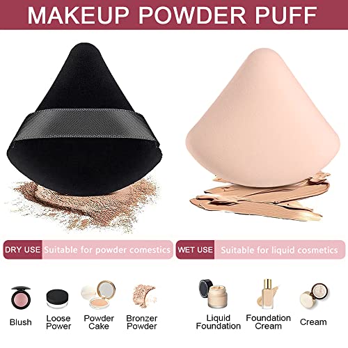 Triângulo Poff Puff, 3pcs Velvet preto+3pcs liquidificador de beleza esponja de maquiagem para a Face Foundation, design
