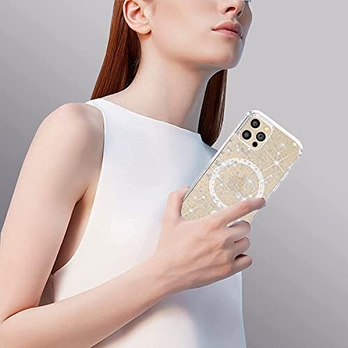 Caixa magnética Compatível com o iPhone 14 Pro Max Case Clear Glitter - Compatível com a capa de telefone do carregador MagSafe para mulheres meninas, capa de proteção à prova de choque de corpo inteiro para iPhone 14 Pro Max 6.7