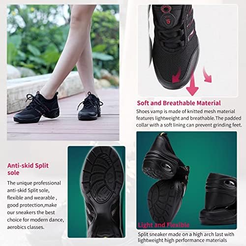 Sapatos de jazz femininos Lace-up Sneakersmesh deslize sapatos de dança de jazz espessos de jazz almofada de senhora
