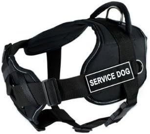 Dean & Tyler DT Fun Service Dog Cão de cachorro com peça de peito acolchoada, se encaixa no tamanho de 22 polegadas a 27 polegadas, pequeno, preto com acabamento refletivo