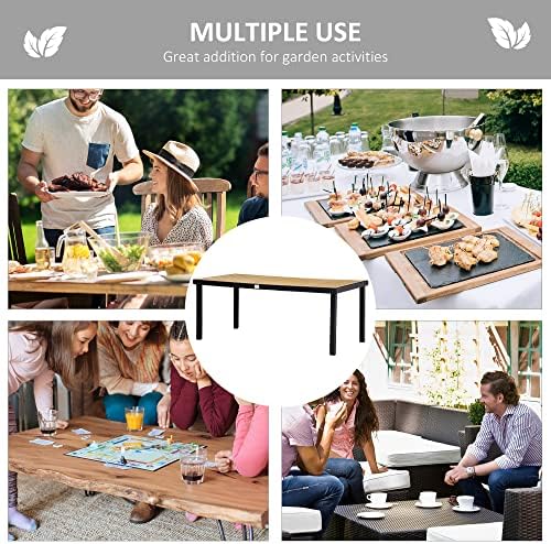 Mesa de jantar ao ar livre de 75 x 35 para 8 pessoas, mesa de jardim de moldura de alumínio retangular com madeira de madeira