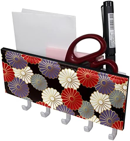 Chave de padrão de crisântemo tradicional japonês e suporte para paredes - cabide com organizador de correio e 5 ganchos,