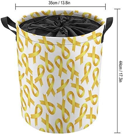 Fita de ouro para a infância do câncer Sacos redondos de lavanderia cesto de armazenamento de cesto à prova d'água com alças e tampa de fechamento de cordão
