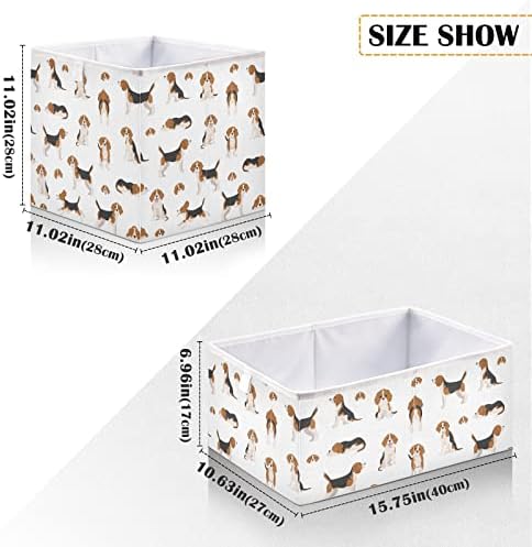 Cataku Beagle Puppy Cubes Bins de armazenamento de 11 polegadas Cascas de armazenamento de tecido de tecido de 11 polegadas Organizador Caixas decorativas dobráveis ​​de quarto para organizar o lar