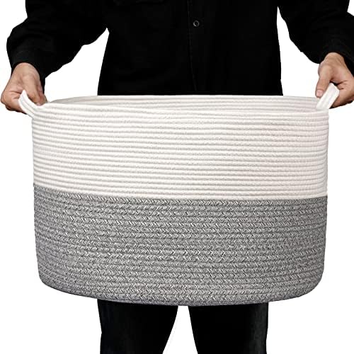 Proate xxxl grande cesta de corda de algodão de tecido cinza na sala de estar cesta de armazenamento de cobertor 22 x 14 cesto de lavander