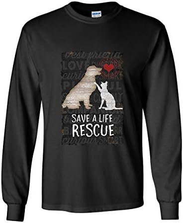 Salvar um salva-vidas resgate um animal de estimação de manga longa cachorro gato gato gatinho de cachorro abrigo pata tee preto grande