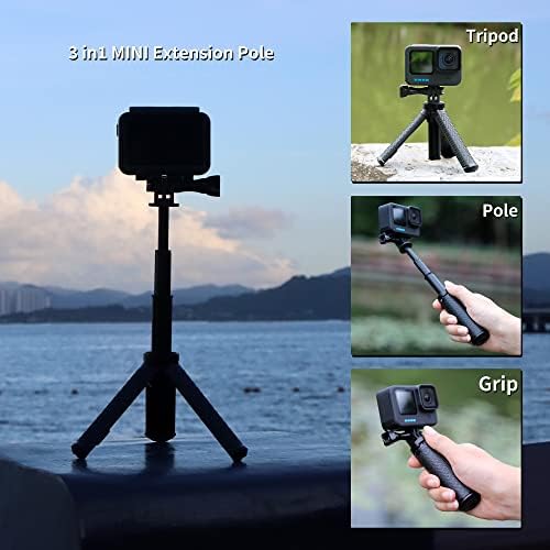 Soonsun 3-in-1 portátil Extendível Vlog Selfie Stick Tripod Stand para GoPro Hero 10/10/9/8/7/6/5/4/4 3/2/, Fusion, Max, Sessão,