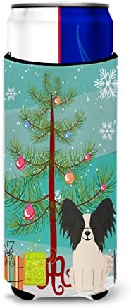 Tesouros de Caroline BB4201MUK Feliz Natal Árvore Papillon Black Branco Ultra Hugger para latas finas, lata de manga mais