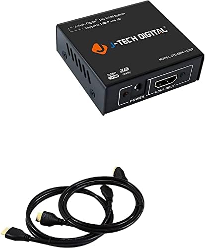 J-Tech Digital JTD-Mini-1x2SP 2 Porta 1x2 Splitter HDMI Super Mini para Full HD 1080p com pacote de capacidade 3D com cabo de 3 pés