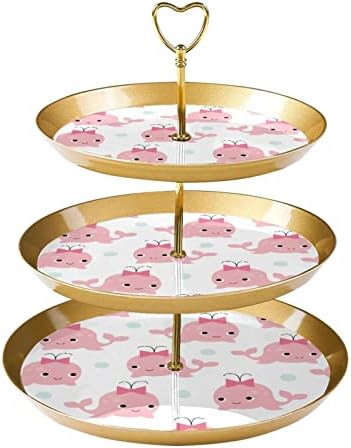 Stand de cupcakes de 3 camadas, torre de exibição de cupcakes de pastelaria, torre de sobremesa, torre de prato para o aniversário de aniversário decoração de aniversário rosa baleia fofa baleia