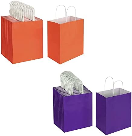 Cada pacote de 100 pacote de sacos de presente de papel laranja média e roxa com alças a granel