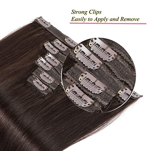 Clipe de cabelo humano em extensões de 16 polegadas 120g lisado marrom escuro Extensões de cabelo real renda de trama dupla 7pcs com 16clips no cabelo