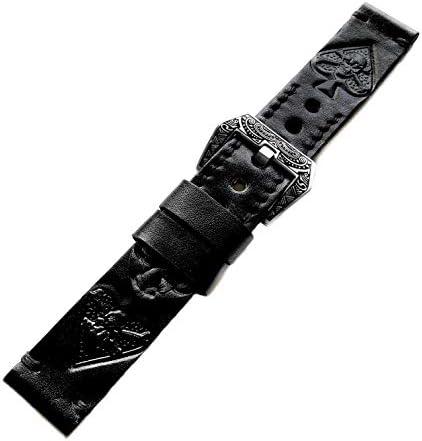 Nickston em relevo Ace of Spades Genuine Leather Band compatível com Fitbit Versa 3 e Sense Smartwatches Black Straplelet
